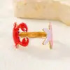 Anel de Aço Inoxidável com Esmalte de Caranguejo Estrela do Mar Cruzado Europeu e Americano Anel de Personalidade Fashion de Alto Padrão Leve Luxo Joia Versátil