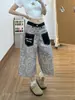 Pantalones Cortos de Mezclilla Vintage con Parches Estampado de Leopardo para Mujer, Nuevo Estilo Verano 2026, Holgados de Pierna Ancha de Longitud Media