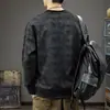 Sudadera a Rayas con Cuello Redondo para Hombre, Temporada Primavera-Otoño 2026, Estilo Americano de Moda, Tie-Dye Lavado, Holgada, Mangas Raglán Largas, Camiseta Base