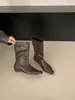 Primeiro Encontro Ji Bota de Equitação Quadrada Estreita Salto Anabela Afinando Panturrilha Larga Feminina 2026 Outono/Inverno Nova Bota Média Simples Francesa