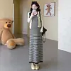 2026 Nuevo Conjunto de Dos Piezas de Punto para Maternidad Talla Grande: Vestido Camisola de Maternidad + Cárdigan