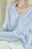 Suéter de Lana para Mujer Cuello en V Suéter de Lana Cachemir Top para Mujer Holgado Manga Larga Jersey Suéter Base de Punto