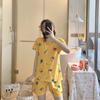 Conjunto de Pijama Feminino de Verão do Sudeste Asiático com Manga Curta Estampado Fino de Seda Leite, Grande Volume de Comércio Exterior, Respirável e Fresco
