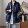 Moletom Cardigan Três Listras Colorido Transfronteiriço para Homens, Jaqueta Casual Solta com Gola Alta de Marca Tendência, Blusa Esportiva Pesada para Casais