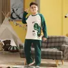 Pijama infantil plus size, roupão de manga longa de algodão puro oversized, conjunto de pijama para meninos, outono, desenho animado, solto, casual, estilo estudante