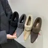 Zapatos grises de peluche con punta para mujer, que aumentan la altura, sin cordones, para Otoño/Invierno 2026, de nicho, de tacón alto, de felpa, cálidos, de algodón