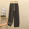 Calça Banana de Costura Moda com Cordão Duas Formas Primavera Versátil Casual Bolso de Algodão Calça Reta