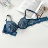 Sujetador push-up sexy de encaje francés de media copa para busto pequeño para mujer, con varillas, acolchado grueso, anti-caída, sujetador cómodo