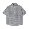 Camisa Retro Americana de Cuadros Rojos de Manga Corta para Hombre, Marca de Moda, Holgada, Casual, Versátil, de Gama Alta, Camisa de Manga Corta para Ropa de Trabajo
