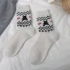 Meias de Lã para Mulheres, Meias de Cano Médio com Desenho de Urso Cartoon Fofo Estilo Japonês, Meias Quentes para Outono e Inverno, Meias Slouch Retro Fair Isle