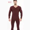 Roupa íntima térmica fina de manga comprida com gola V para homens de meia-idade, outono e inverno, comércio exterior, justa ao corpo, jovem, elástica, conjunto fino
