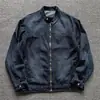 Chaqueta de mezclilla lavada estilo retro americano, para hombre, con cuello alto, cierre de cremallera, corte holgado estilo workwear, adecuada para primavera y otoño, top moderno y versátil
