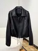 Moda Outono 2026 Feminina Casaco Curto Elegante de Pele de Ovelha com Gola Alta, Roupa Externa Casual Solta Feminina