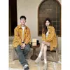 Camisa de cuadros amarilla dopamina retro americana de moda para otoño y verano, camisa de manga larga con borlas bordadas de corte holgado para parejas, unisex