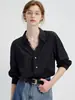 Camisa feminina branca VEGA CHAG, camisa de outono com renda francesa para o trabalho, top leve e fino de manga longa em estilo europeu