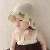 Sombrero de Paja de Verano con Protección Solar Estilo Coreano para Niñas, Elegante Sombrero de Pescador con Lazo, Sombrero de Playa Transpirable con Protección Solar para Niñas