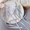 Grampo de Cabelo com Laço Doce Estilo Francês Estilo Ballet com Strass em Forma de Coração Borboleta para Rabo de Cavalo Duplo Acessório de Cabelo para Mulheres