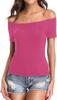 2025 Europeo y Americano Amazon Verano Slim-fit Manga Corta Mujer Hombro Camiseta Top Cuello de Manga Corta de Moda