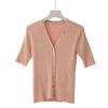 Ropa de Hong Kong y Americana / Cárdigan de Punto Cuello en V Verano Manga Corta Elástico Canalé Top
