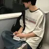 Camiseta Pesada de Manga Curta para Homens, Marca Europeia e Americana Tendência, Verão Estilo Americano Esportivo Gola Pequena Top Solto de Manga Três Quartos para Casais