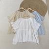 2025 Nueva Camisa Versátil de Color Puro con Cuello de Encaje de Ramio Estilo Japonés de Manga Corta