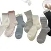Calcetines lisos de color sólido para mujer, estilo coreano, calcetines de media pantorrilla con bloques de color de moda, calcetines finos de media pantorrilla calados para primavera y verano, calcetines de algodón