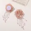 Románticos Franceses Lujo Accesible Malla Cristal Borla Flor Pendientes DIY Pendientes Pequeños Frescos Broche Accesorios para Ropa