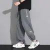 Calça Masculina de Seda Gelada Fina para o Verão, Estilo Jogger, Caimento Solto, Secagem Rápida, Casual, Comprimento Nove Pontos para Adolescentes