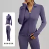 Conjunto Esportivo Juyitang de Cor Sólida com Painéis para Treinamento Fitness Yoga para Mulheres com Bolsos