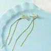 Aretes largos con borlas de alta gama, diseño de cruz geométrica ideal para caras redondas, creando un efecto adelgazante, con un diseño de colgante trasero de doble tira