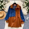 Camisa de Mezclilla Estilo Patchwork Retro a la Moda para Mujer, Manga Larga, Cárdigan Holgado, Para Ir al Trabajo, Versátil, Top Elegante, Otoño 2026