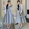 2026 Nueva Camisa de Protección Solar de Verano + Vestido Chaleco Fresco a Cuadros para Mujeres Embarazadas, Conjunto de Dos Piezas Adelgazante y Elegante de Tallas Grandes