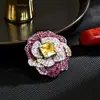 Flor rosa rosa fivela magnética doce leve luxo elegante gradiente moda feminina casaco camisa corsage fivela magnética