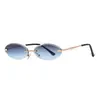 Nuevas Gafas de Sol Ovaladas, Gafas de Sol sin Montura de Borde Cortado de Alta Gama Transfronterizas para Mujer, Gafas de Sol con Montura de Metal, Gafas de Moda