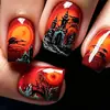 Comercio exterior estilo más vendido de longitud media arte de uñas brillante estilo Halloween castillo del bosque diseño de luna puntas de uñas ponibles al por mayor