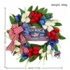 Decoración de Corona para el Día de la Independencia de Estados Unidos, Corona Colgante de Puerta de Flor de Seda de Tulipán Artificial, Decoración de Guirnalda de Cinta para el Día de la Independencia