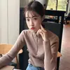 Outono e Inverno Novo Estiloso Fashionável Design Moderno Meio Zíper Manga Longa Emagrecedor Tricô Top Roupas Femininas Top