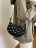 Bolsa de Axila Suede com Bolinhas Estilo Coreano Bolsa de Mão Versátil Simples Bolsa de Ombro Bolsa de Ombro Única Feminina Atmosférica Outono/Inverno