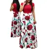 Nueva Falda Larga Estilo Europeo y Americano de Amazon Vestido de Manga Larga y Corta con Impresión Digital y Combinación de Colores Ropa Femenina Transfronteriza