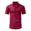 Camisa Retrô de Manga Curta com Aparência de Linho para Homens, Estilo Fino de Verão, Não Amassa, Antirrugas, Camisa Social, Camisa Masculina Transfronteiriça com Toque de Luxo