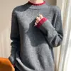 Nuevo suéter de punto casual de punto grueso con bloques de color, cuello redondo, ajuste holgado, 100% lana, imitación de dos piezas, para otoño e invierno, para mujer