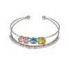 Pulsera abierta de doble capa de oro real de 18k chapado con circonita redonda y cuadrada, simple y elegante, joyería de nicho de lujo ligero