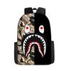 Mochila de estudante de tubarão de correspondência de cores de camuflagem transfronteiriça Impressão digital de grande capacidade Cartoon Anime Mochila Mochila