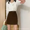 Falda de Pana Talla Grande Otoño/Invierno 2026 para Mujeres Tallas Grandes, Falda Corta de Línea A Adelgazante de Cintura Alta Anti-Exposición, Falda Bodycon Negra