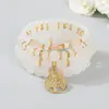 Pulsera de Pulsera con Colgante Redondo de Árbol de la Vida Hueco Bohemio Elástica Multicapa con Cuentas