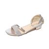 Sandalias de Verano 2025 Nueva Moda Estilo Coreano Piel Brillante Tacón Bajo Tacón Grueso Punta Abierta Talón Cerrado Correa en el Tobillo para Uso en Exteriores