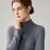 Camisa base de tricô com gola alta e acabamento franzido para outono e inverno, suéter de manga longa, macio e amigável à pele, top interno elegante para mulheres