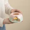Conjunto Aquecedor de Chá Cerâmico com Esmalte Azul Sombra e Vermelho, Fogareiro de Chá Cerâmico para Uso Doméstico, Base de Aquecimento com Vela, Conjunto para Aquecer Chá