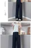 Pantalones Anchos Estilo Perezoso Azul para Mujer Primavera y Verano 2025 Nuevos de Cintura Alta con Caída Textura de Acetato Hilo de Seda de Hielo Leche Fujiyama