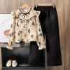 Conjunto para Niñas Comercio Exterior Ropa Infantil 2026 Primavera Nueva Moda Camisa de Manga Larga con Estampado de Encaje y Pantalones de Pierna Ancha Conjunto de Dos Piezas